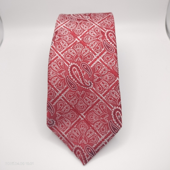 Versa Collesioni Tie Necktie Silk Handmade Red Silver Gray Paisley Formal Luxury - Picture 11 of 11